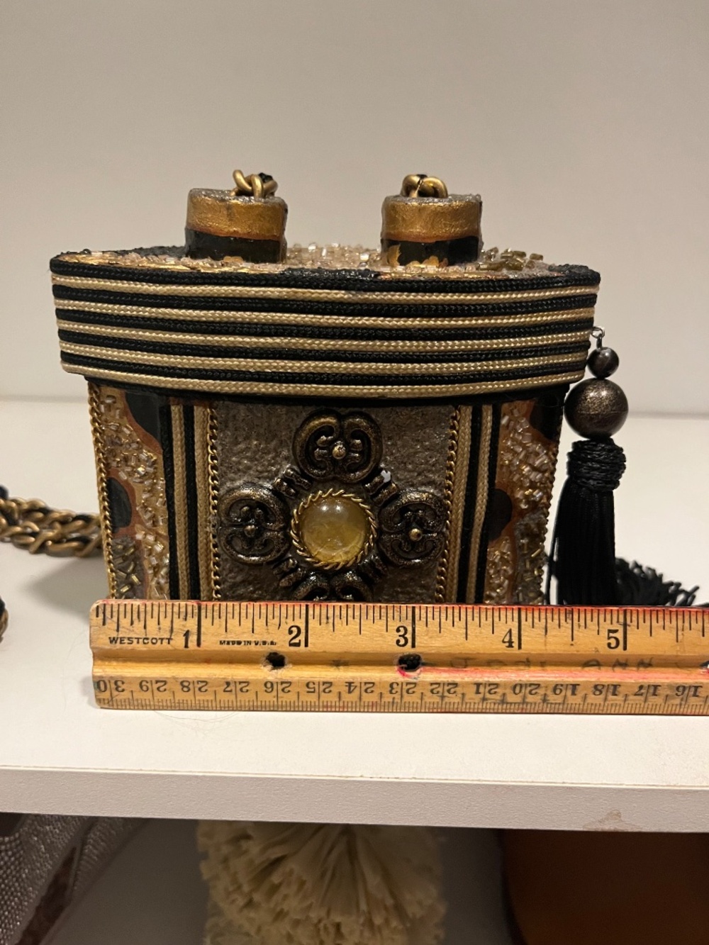 Vtg Mary Frances Beaded Hard Shell Box Bag Lift-Off Lid Renaissance Victorian - Picture 12 of 16
